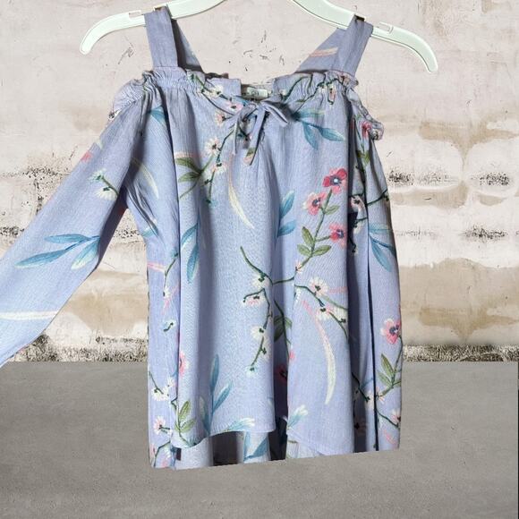 Persaya Girl NWT Cold Shoulder Floral Purple Top- Size Small (6/6X) - Picture 2 of 7